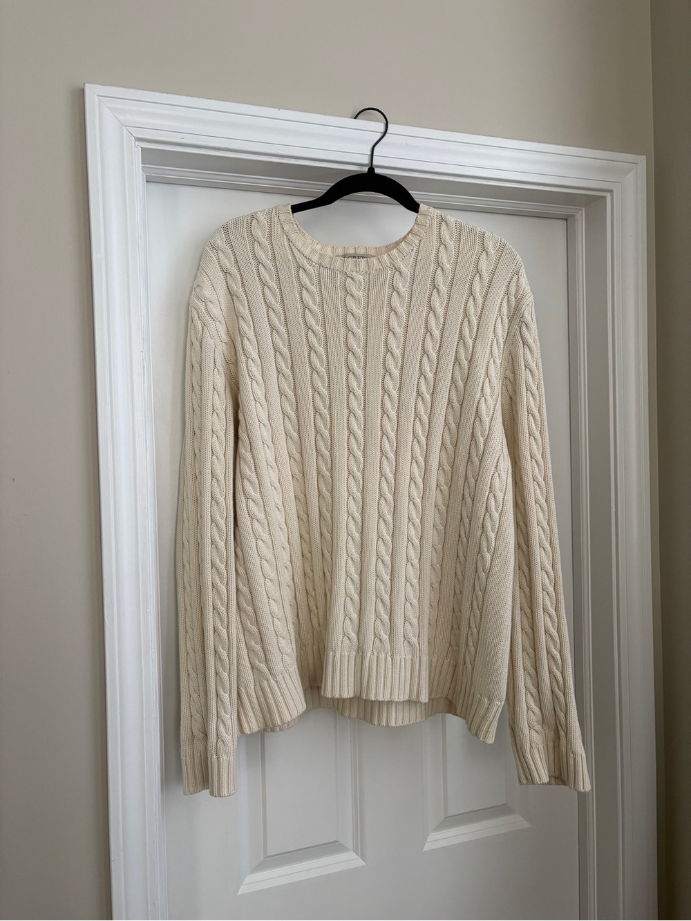 J Crew Vintage Cream Cable knit Crewneck Sweater Men’s Large Oversized Sweater